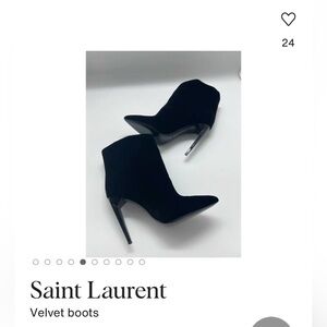 Saint Laurent Black Velvet Pointed Ankle Stiletto Boots